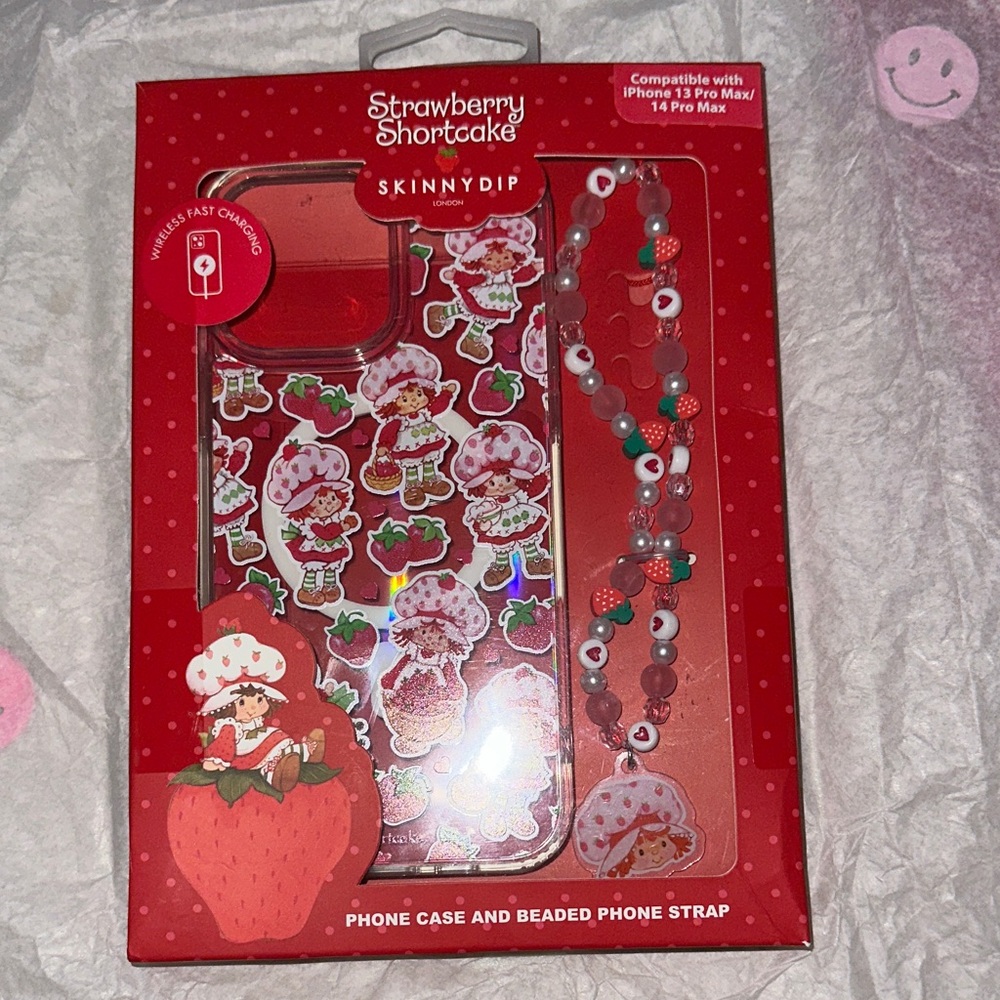 Strawberry Shortcake Phone Case and Beaded Strap for a iPhone 14 Pro Max